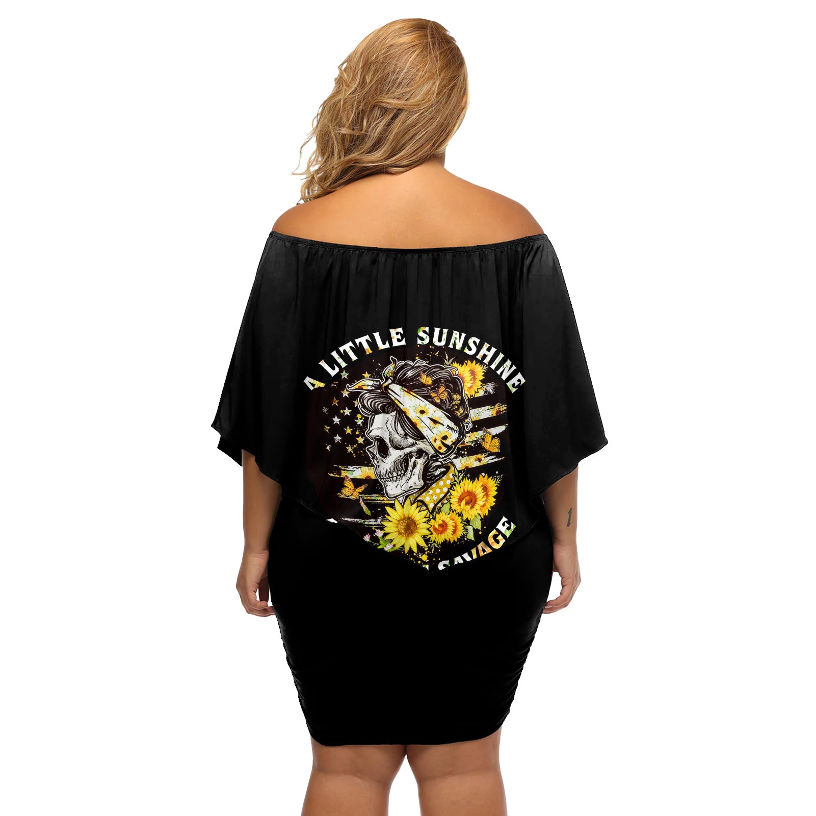 A Little Sunshine A Little Savage Skull Off Shoulder Short Dress - Wonder Print Shop