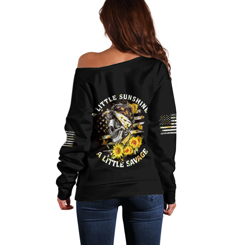 A Little Sunshine A Little Savage Skull Off Shoulder Sweater - Wonder Print Shop