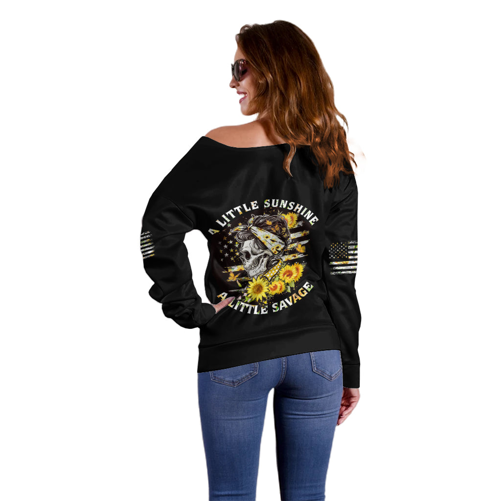 A Little Sunshine A Little Savage Skull Off Shoulder Sweater - Wonder Print Shop