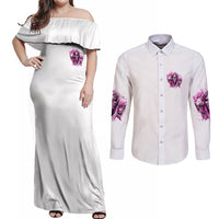 Always A Strong Women Skull Couples Matching Off Shoulder Maxi Dress and Long Sleeve Button Shirt - Wonder Print Shop