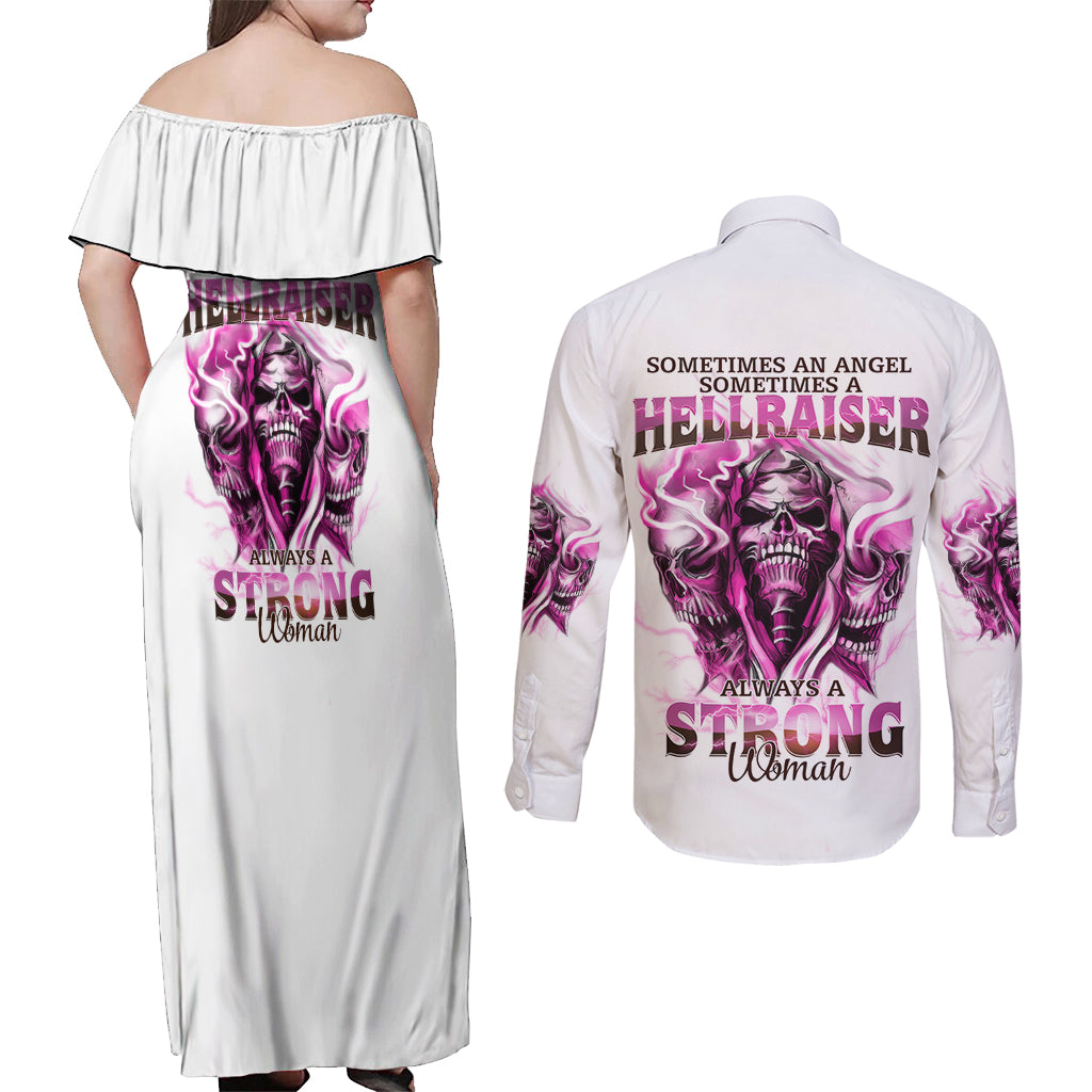 Always A Strong Women Skull Couples Matching Off Shoulder Maxi Dress and Long Sleeve Button Shirt - Wonder Print Shop