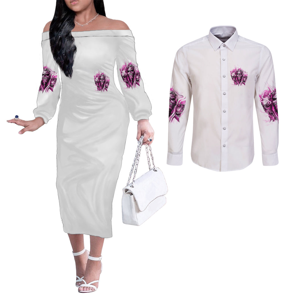 always-a-strong-women-skull-couples-matching-off-the-shoulder-long-sleeve-dress-and-long-sleeve-button-shirt
