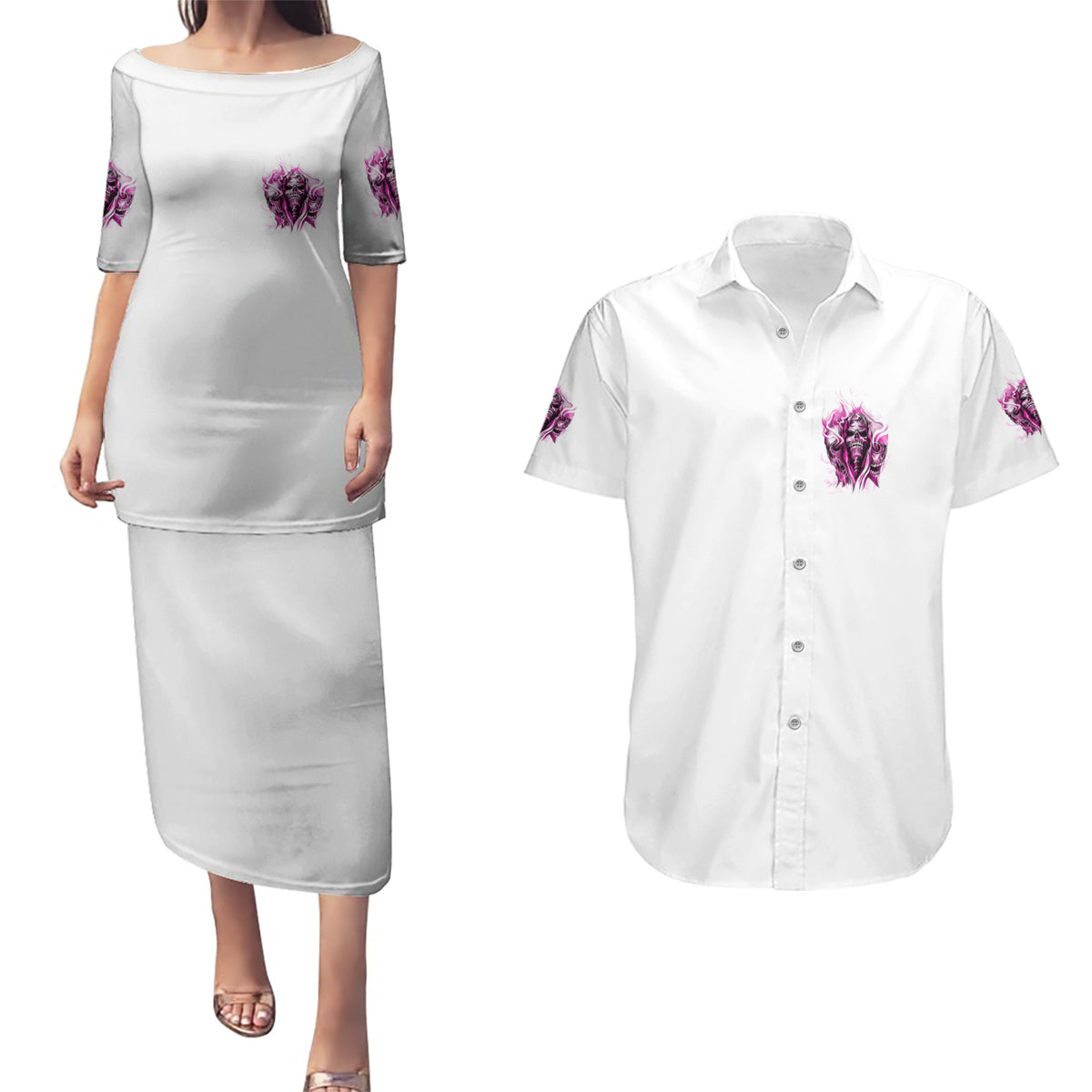 Always A Strong Women Skull Couples Matching Puletasi Dress and Hawaiian Shirt - Wonder Print Shop