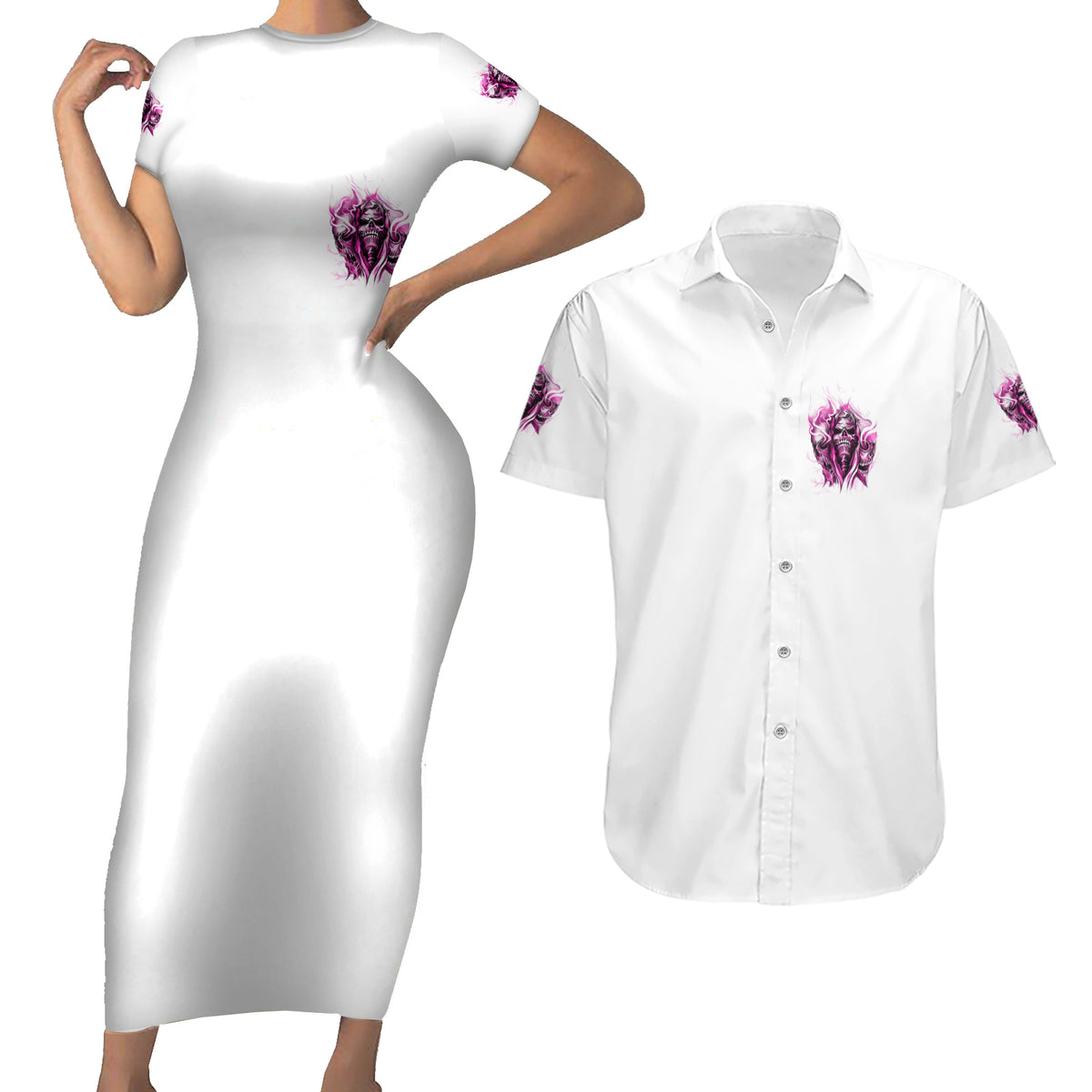 Always A Strong Women Skull Couples Matching Short Sleeve Bodycon Dress and Hawaiian Shirt - Wonder Print Shop