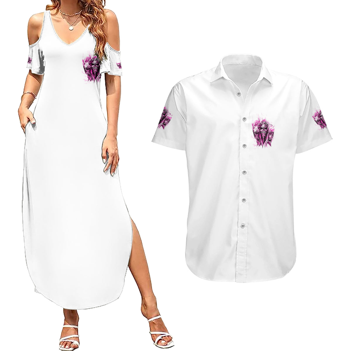 Always A Strong Women Skull Couples Matching Summer Maxi Dress and Hawaiian Shirt - Wonder Print Shop