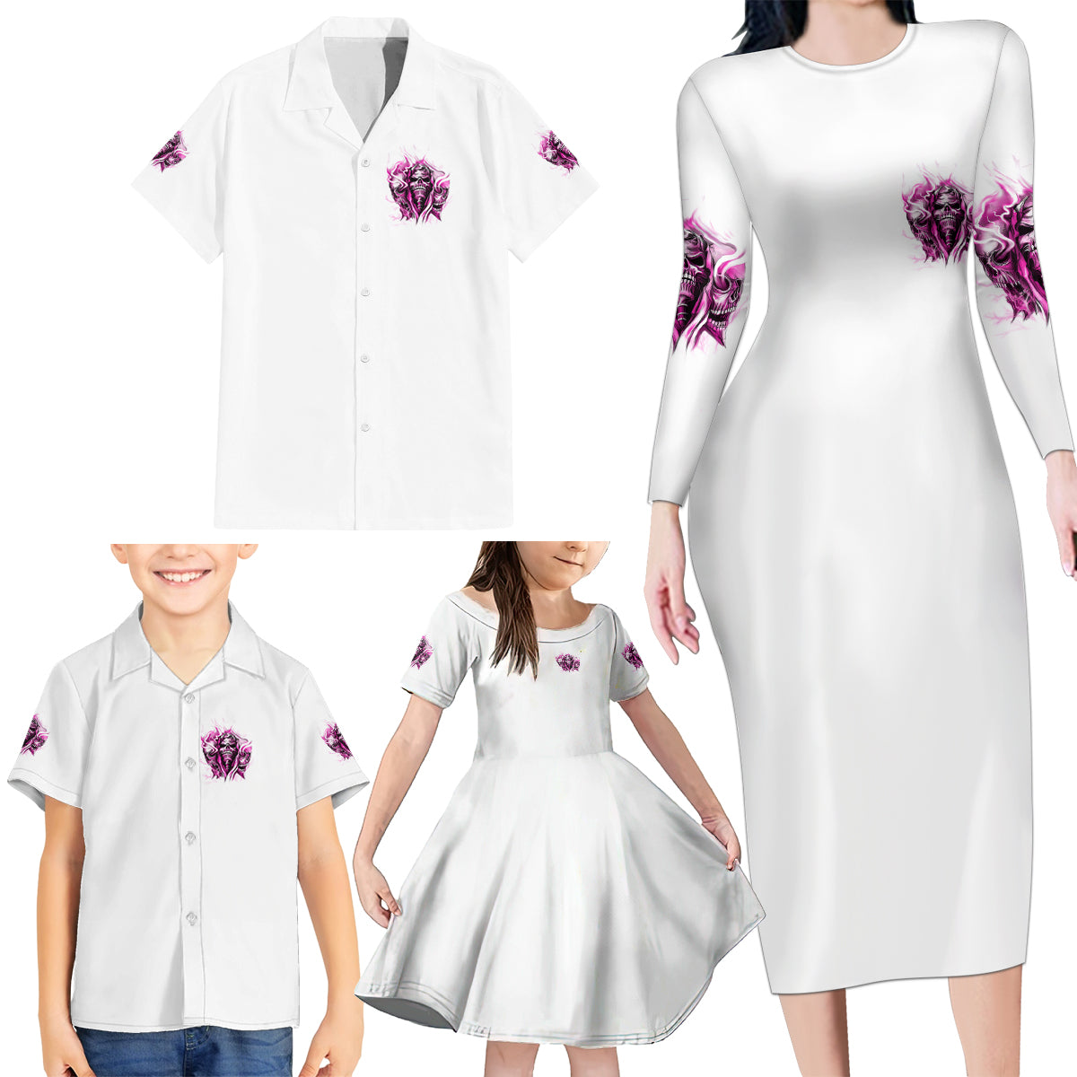 Always A Strong Women Skull Family Matching Long Sleeve Bodycon Dress and Hawaiian Shirt - Wonder Print Shop
