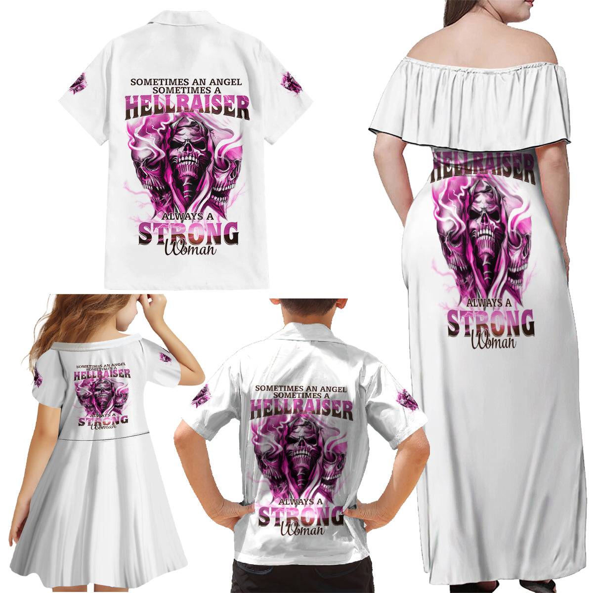 Always A Strong Women Skull Family Matching Off Shoulder Maxi Dress and Hawaiian Shirt - Wonder Print Shop