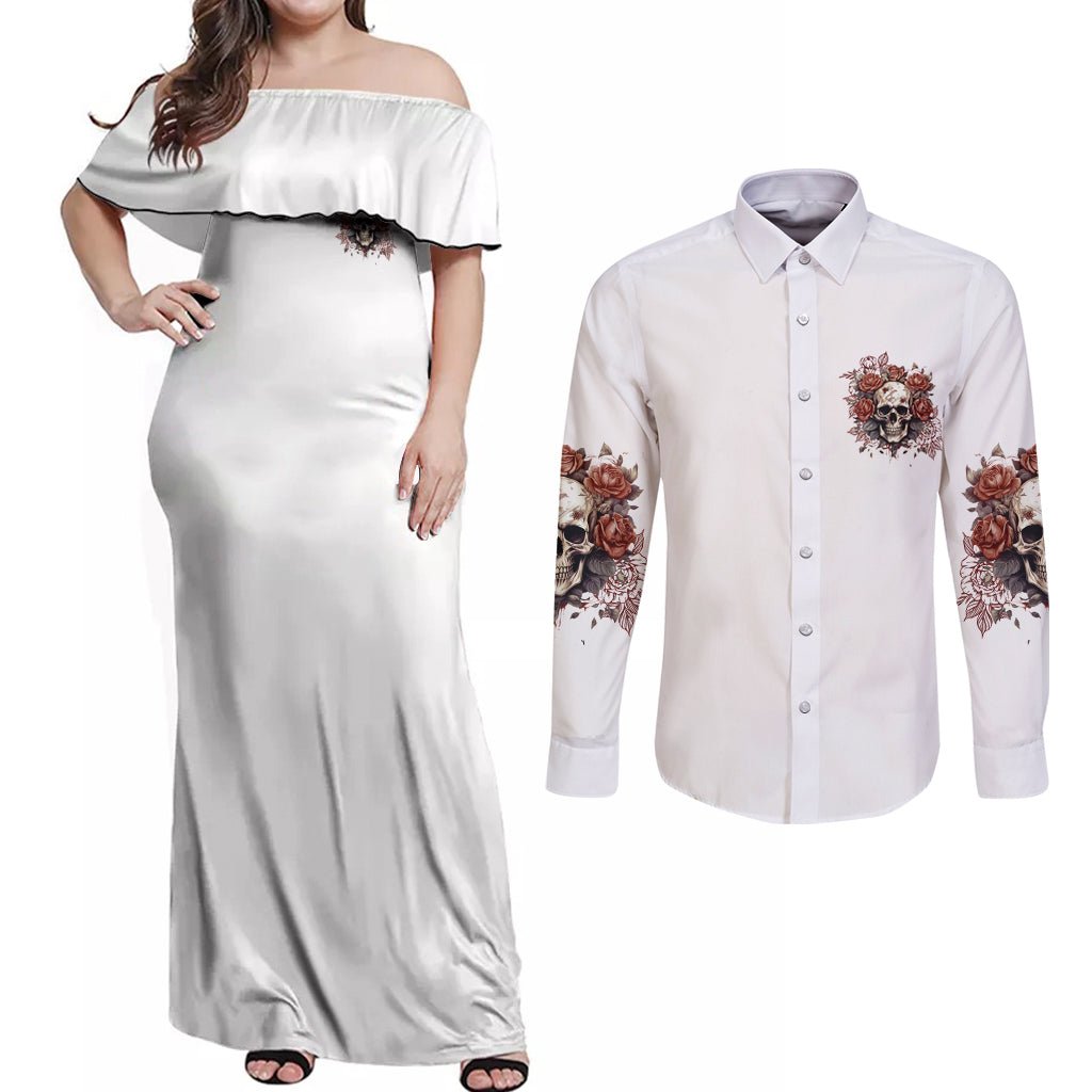 Don't Underestimate Me Couples Matching Off Shoulder Maxi Dress and Long Sleeve Button Shirt - Wonder Print Shop