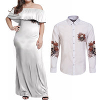 Don't Underestimate Me Couples Matching Off Shoulder Maxi Dress and Long Sleeve Button Shirt - Wonder Print Shop