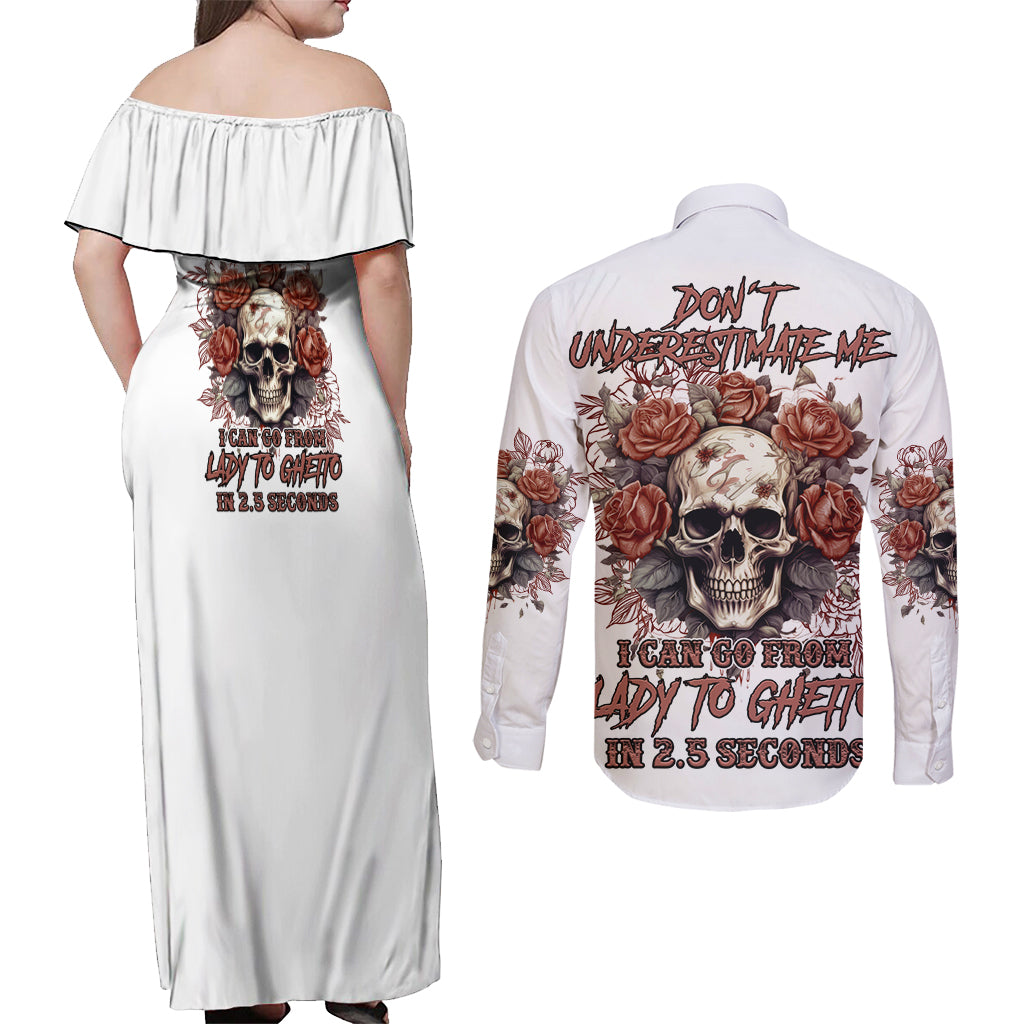 Don't Underestimate Me Couples Matching Off Shoulder Maxi Dress and Long Sleeve Button Shirt - Wonder Print Shop