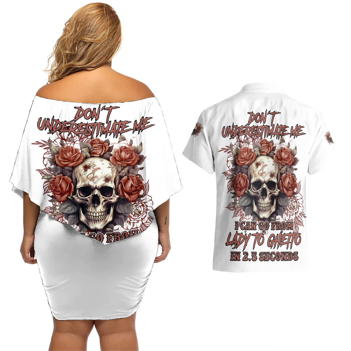 Don't Underestimate Me Couples Matching Off Shoulder Short Dress and Hawaiian Shirt - Wonder Print Shop