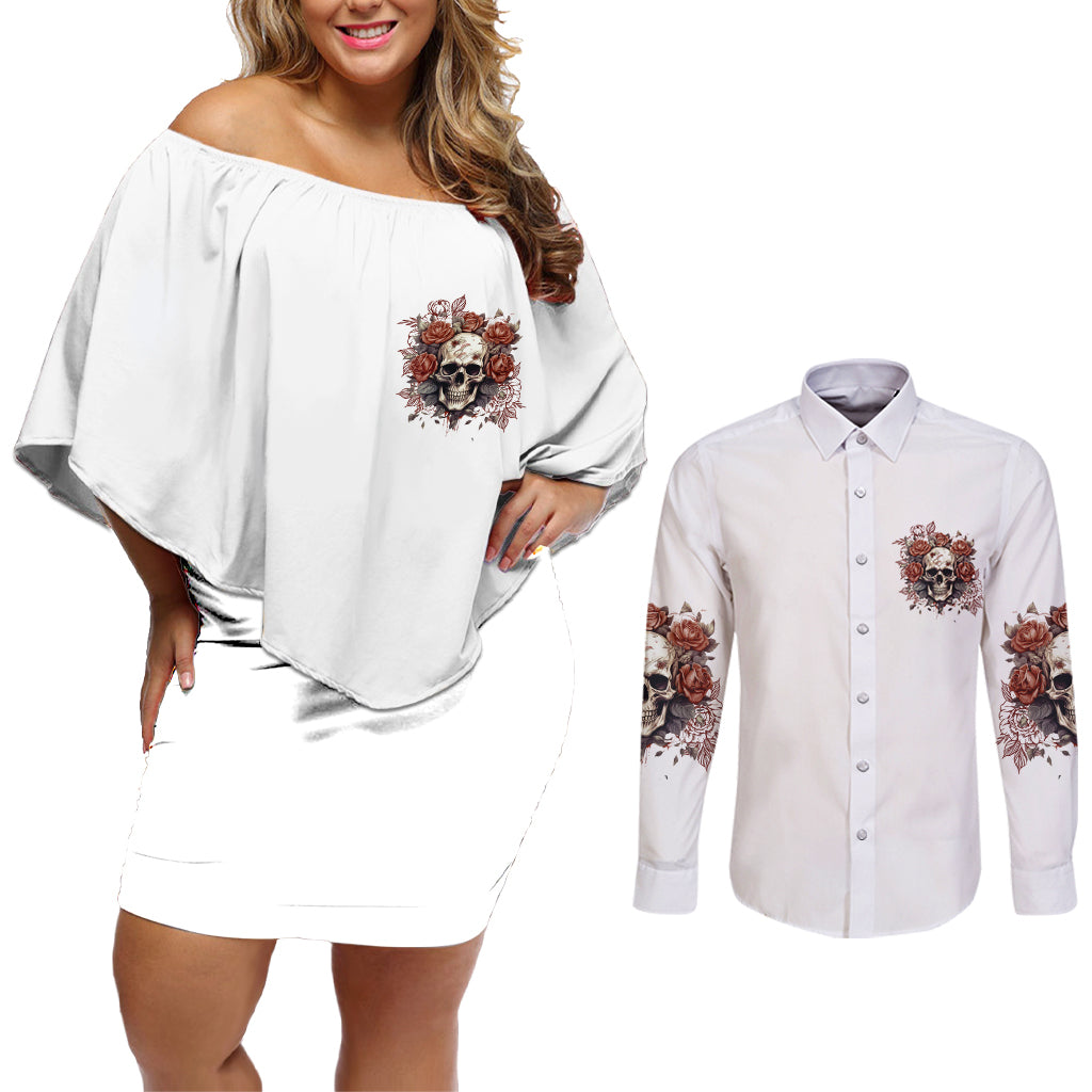 Don't Underestimate Me Couples Matching Off Shoulder Short Dress and Long Sleeve Button Shirt - Wonder Print Shop