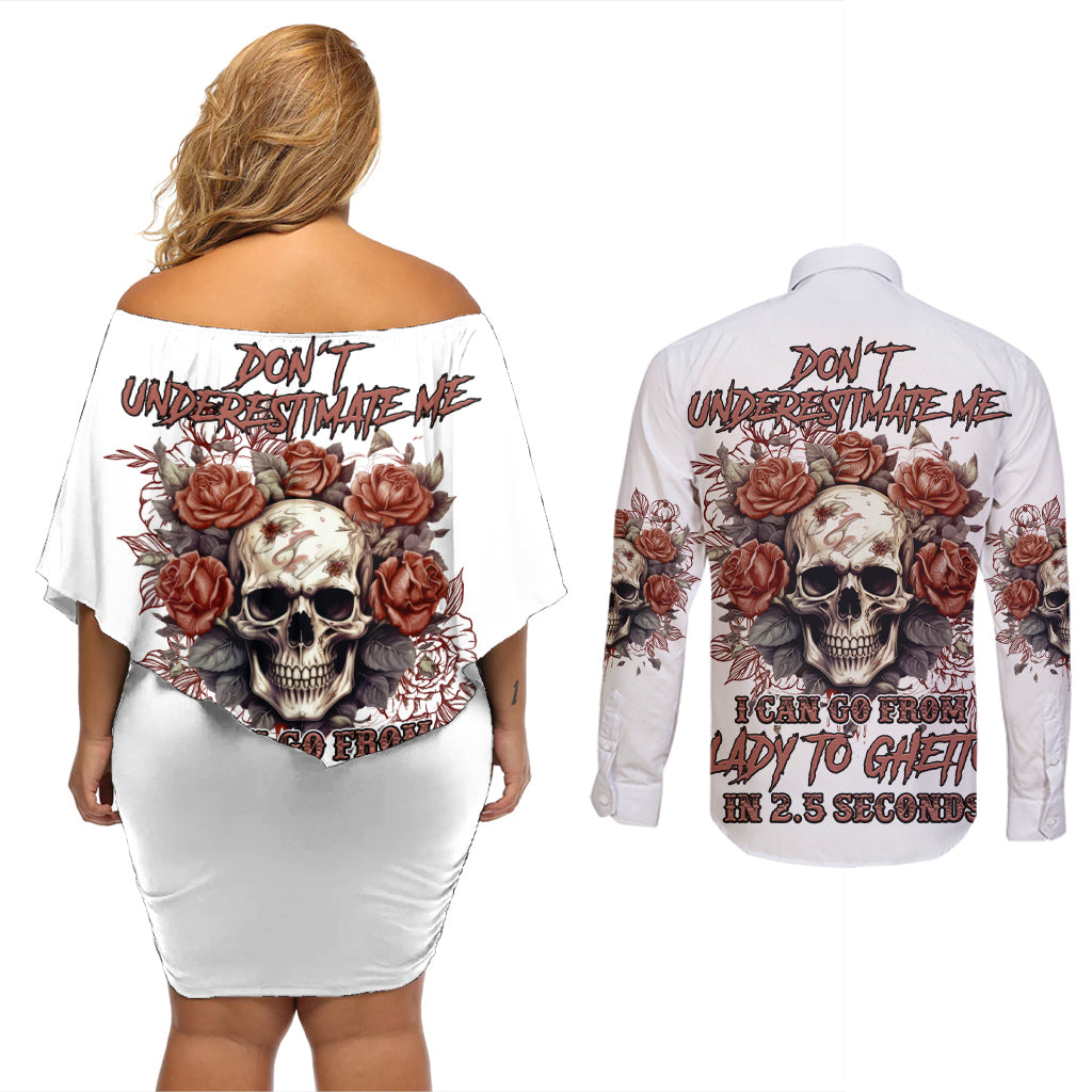 Don't Underestimate Me Couples Matching Off Shoulder Short Dress and Long Sleeve Button Shirt - Wonder Print Shop
