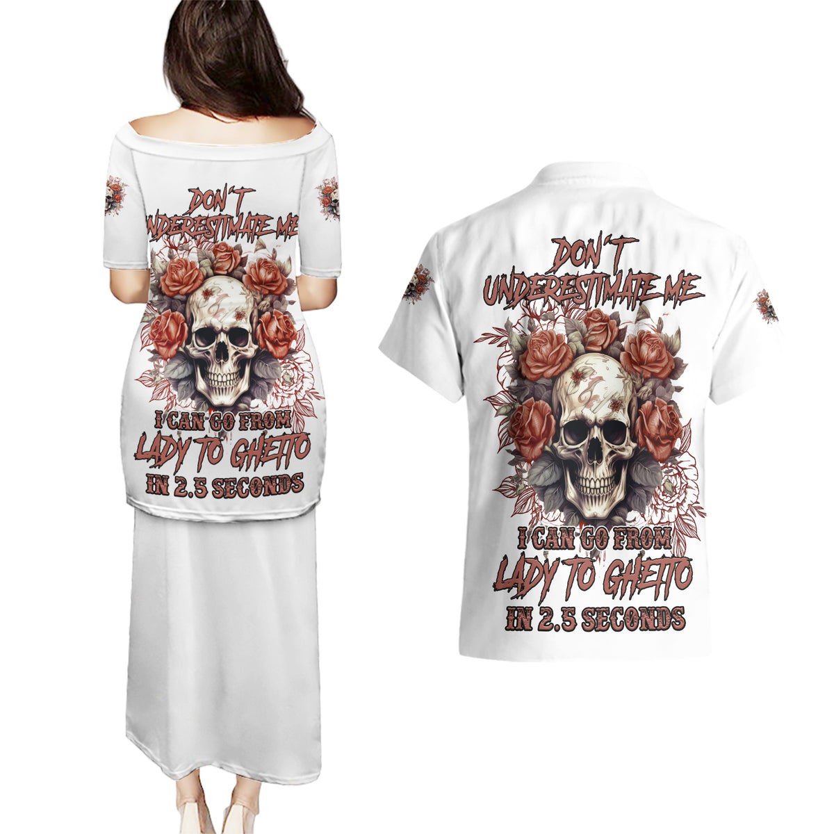 Don't Underestimate Me Couples Matching Puletasi Dress and Hawaiian Shirt - Wonder Print Shop