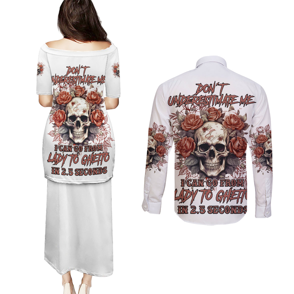 Don't Underestimate Me Couples Matching Puletasi Dress and Long Sleeve Button Shirt - Wonder Print Shop