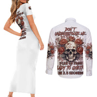 Don't Underestimate Me Couples Matching Short Sleeve Bodycon Dress and Long Sleeve Button Shirt - Wonder Print Shop