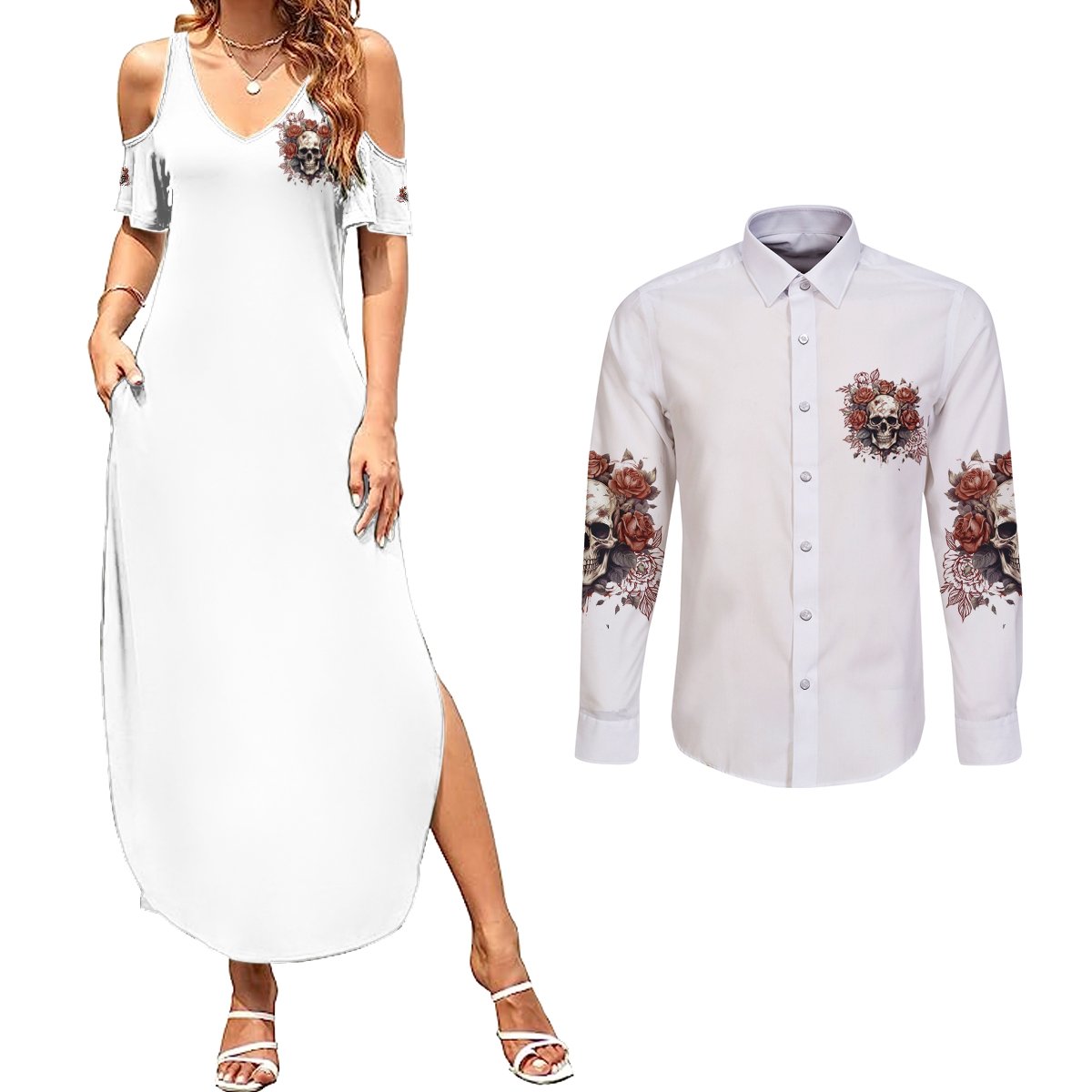 Don't Underestimate Me Couples Matching Summer Maxi Dress and Long Sleeve Button Shirt - Wonder Print Shop