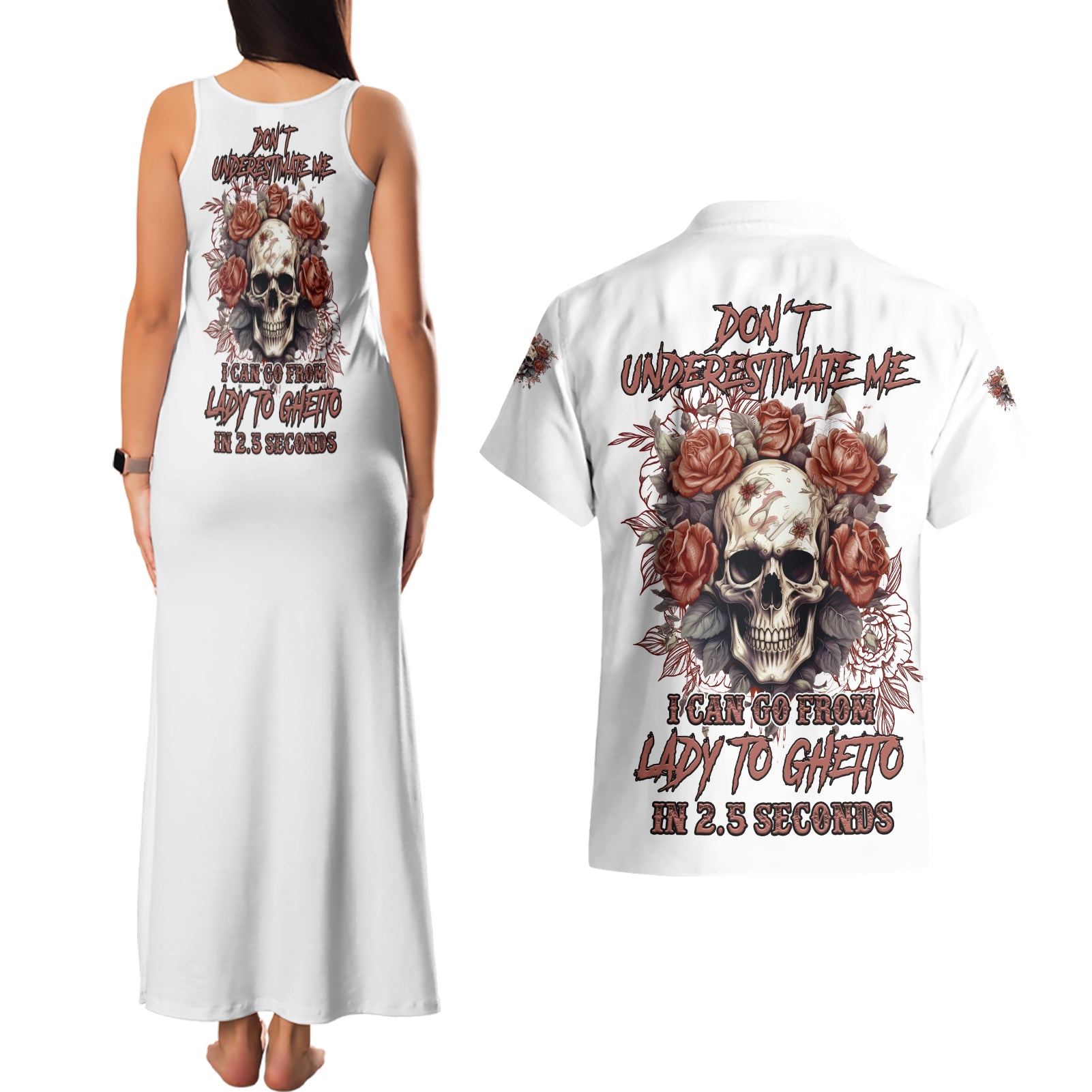 Don't Underestimate Me Couples Matching Tank Maxi Dress and Hawaiian Shirt - Wonder Print Shop