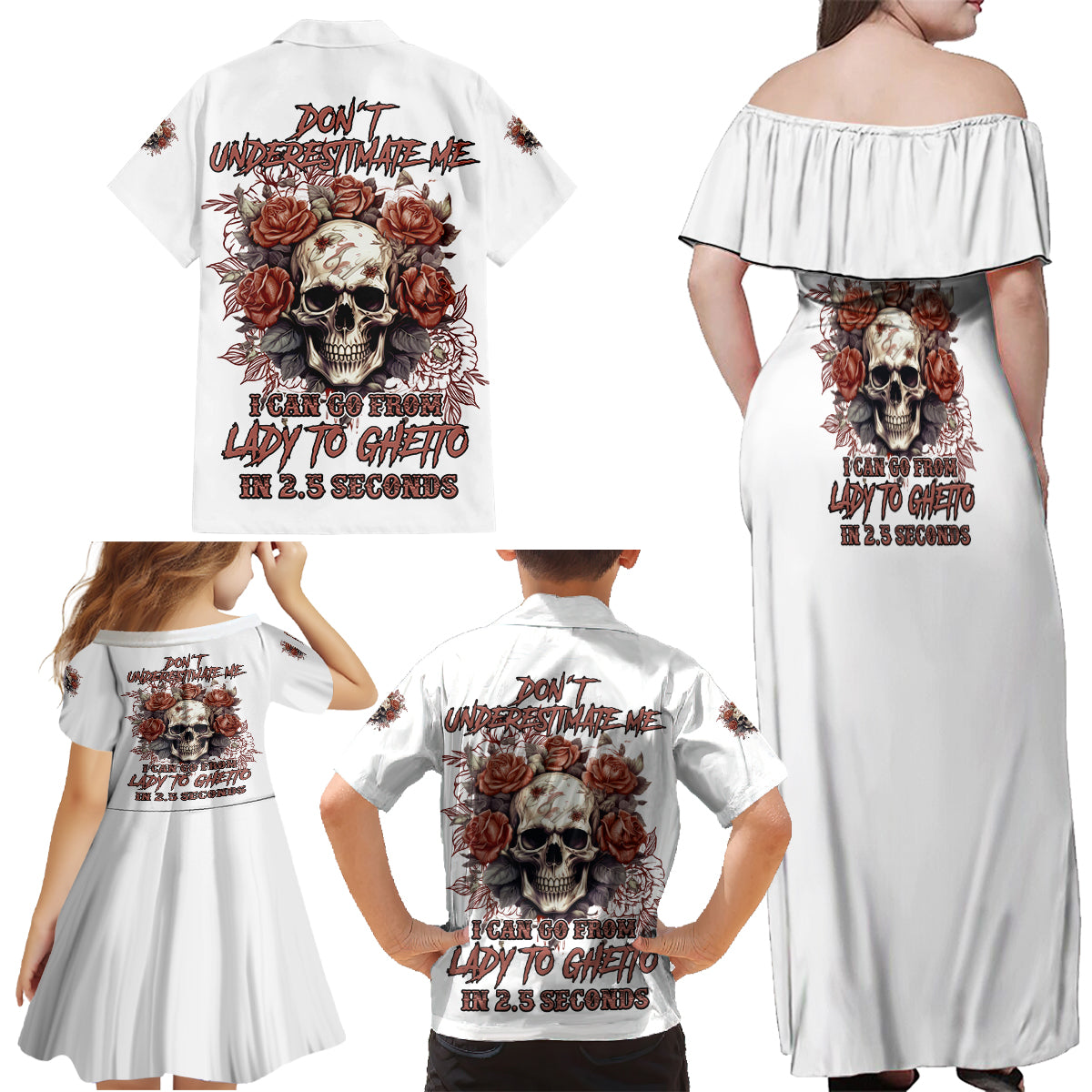 Don't Underestimate Me Family Matching Off Shoulder Maxi Dress and Hawaiian Shirt - Wonder Print Shop