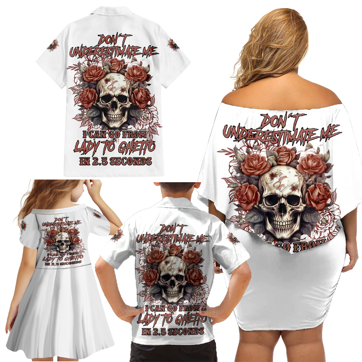 Don't Underestimate Me Family Matching Off Shoulder Short Dress and Hawaiian Shirt - Wonder Print Shop