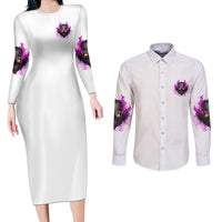 Walk Away Fire Eyes Skull Couples Matching Long Sleeve Bodycon Dress and Long Sleeve Button Shirt - Wonder Print Shop