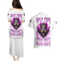 Walk Away Fire Eyes Skull Couples Matching Puletasi Dress and Hawaiian Shirt - Wonder Print Shop