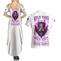 Walk Away Fire Eyes Skull Couples Matching Summer Maxi Dress and Hawaiian Shirt - Wonder Print Shop