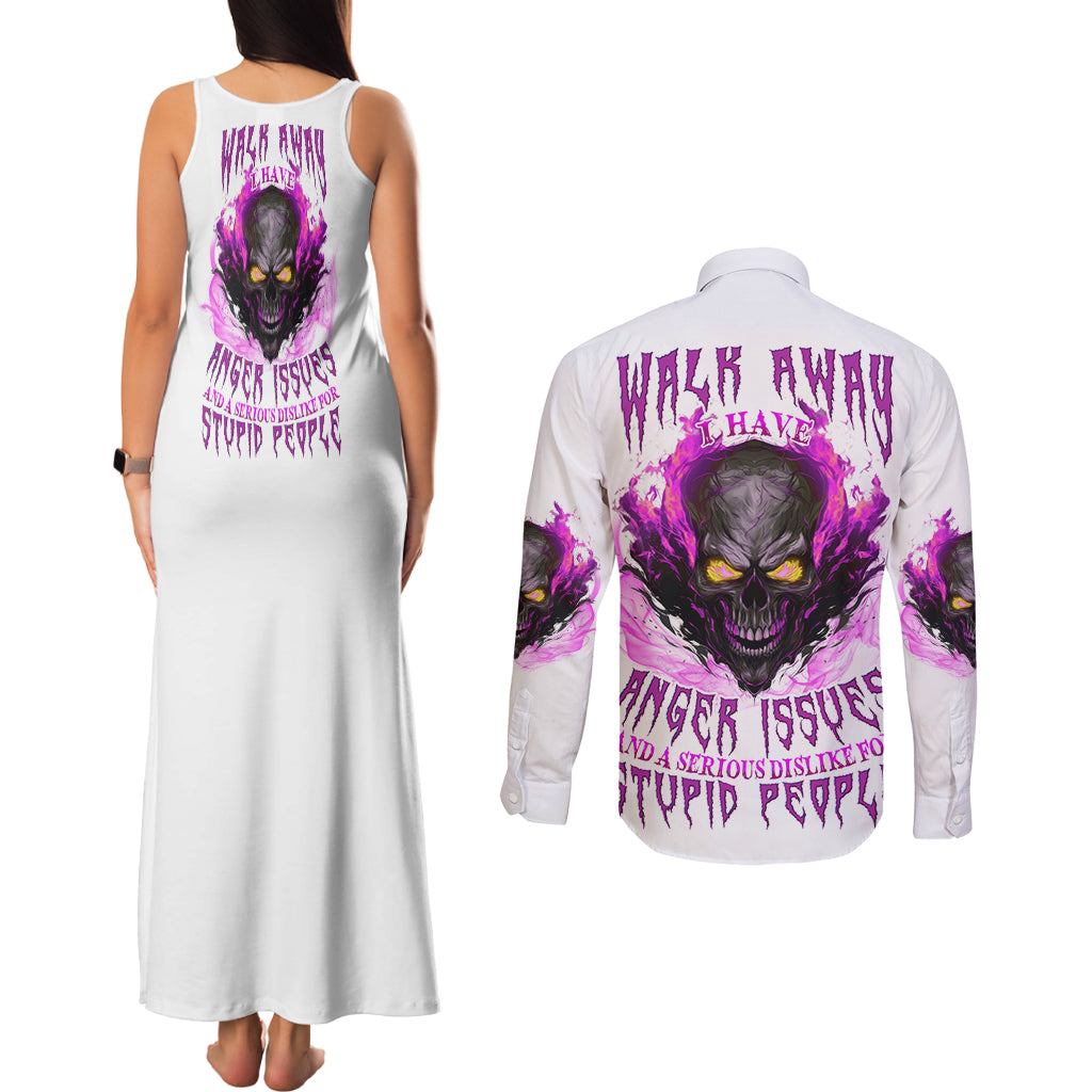 Walk Away Fire Eyes Skull Couples Matching Tank Maxi Dress and Long Sleeve Button Shirt - Wonder Print Shop
