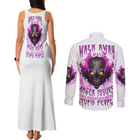 Walk Away Fire Eyes Skull Couples Matching Tank Maxi Dress and Long Sleeve Button Shirt - Wonder Print Shop