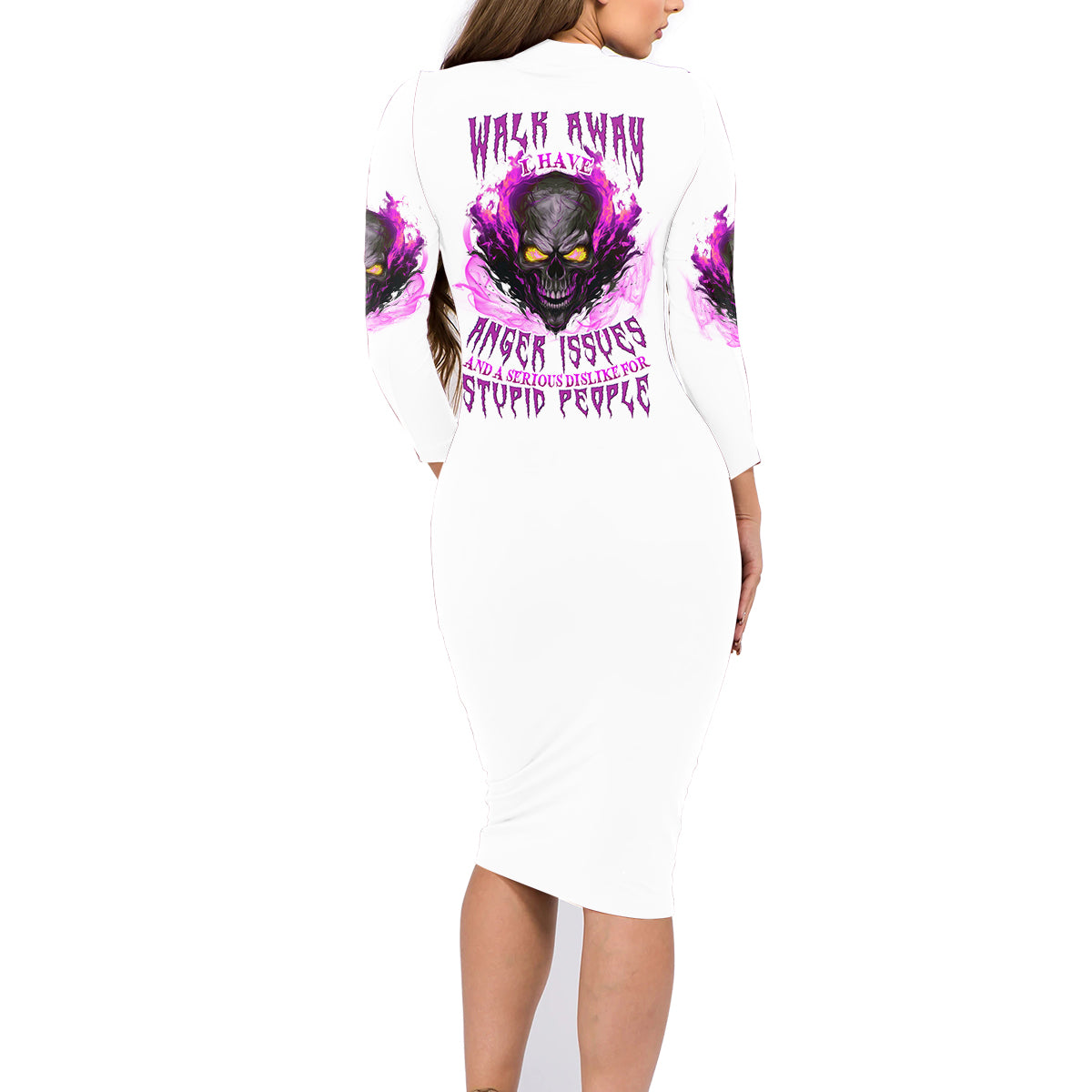 Walk Away Fire Eyes Skull Family Matching Long Sleeve Bodycon Dress and Hawaiian Shirt - Wonder Print Shop