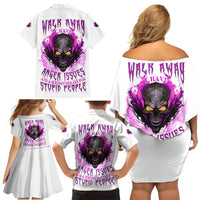 Walk Away Fire Eyes Skull Family Matching Off Shoulder Short Dress and Hawaiian Shirt - Wonder Print Shop