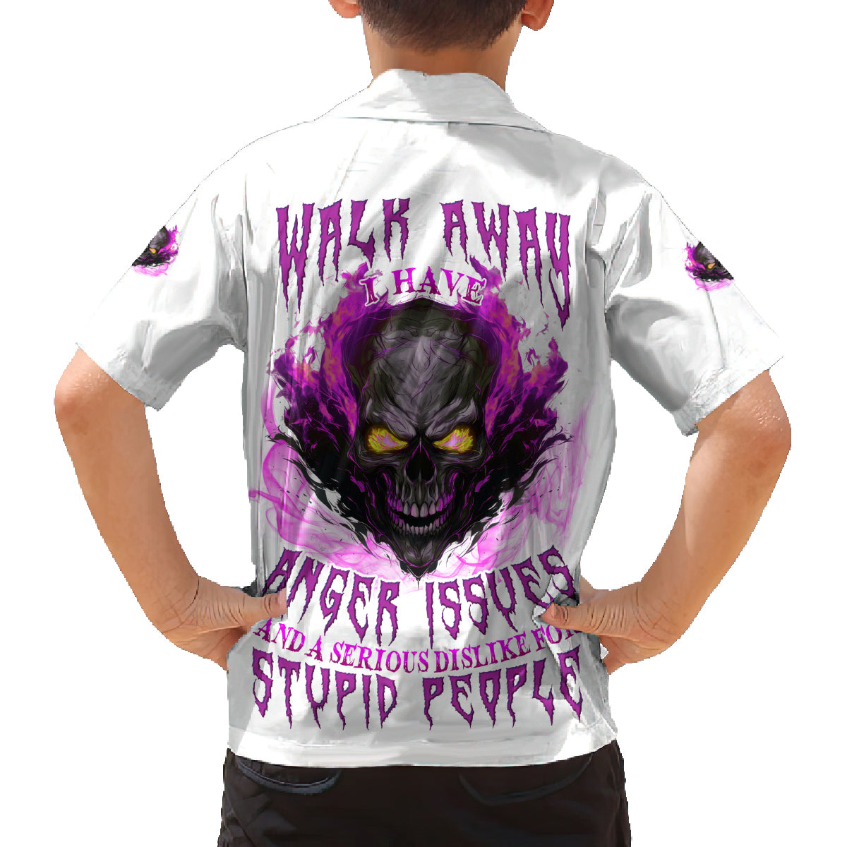 Walk Away Fire Eyes Skull Family Matching Puletasi Dress and Hawaiian Shirt - Wonder Print Shop