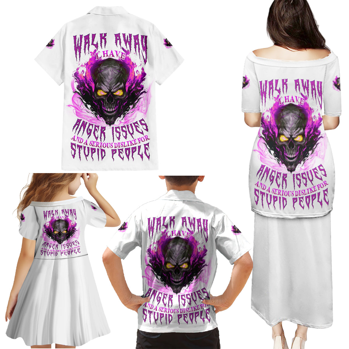 Walk Away Fire Eyes Skull Family Matching Puletasi Dress and Hawaiian Shirt - Wonder Print Shop