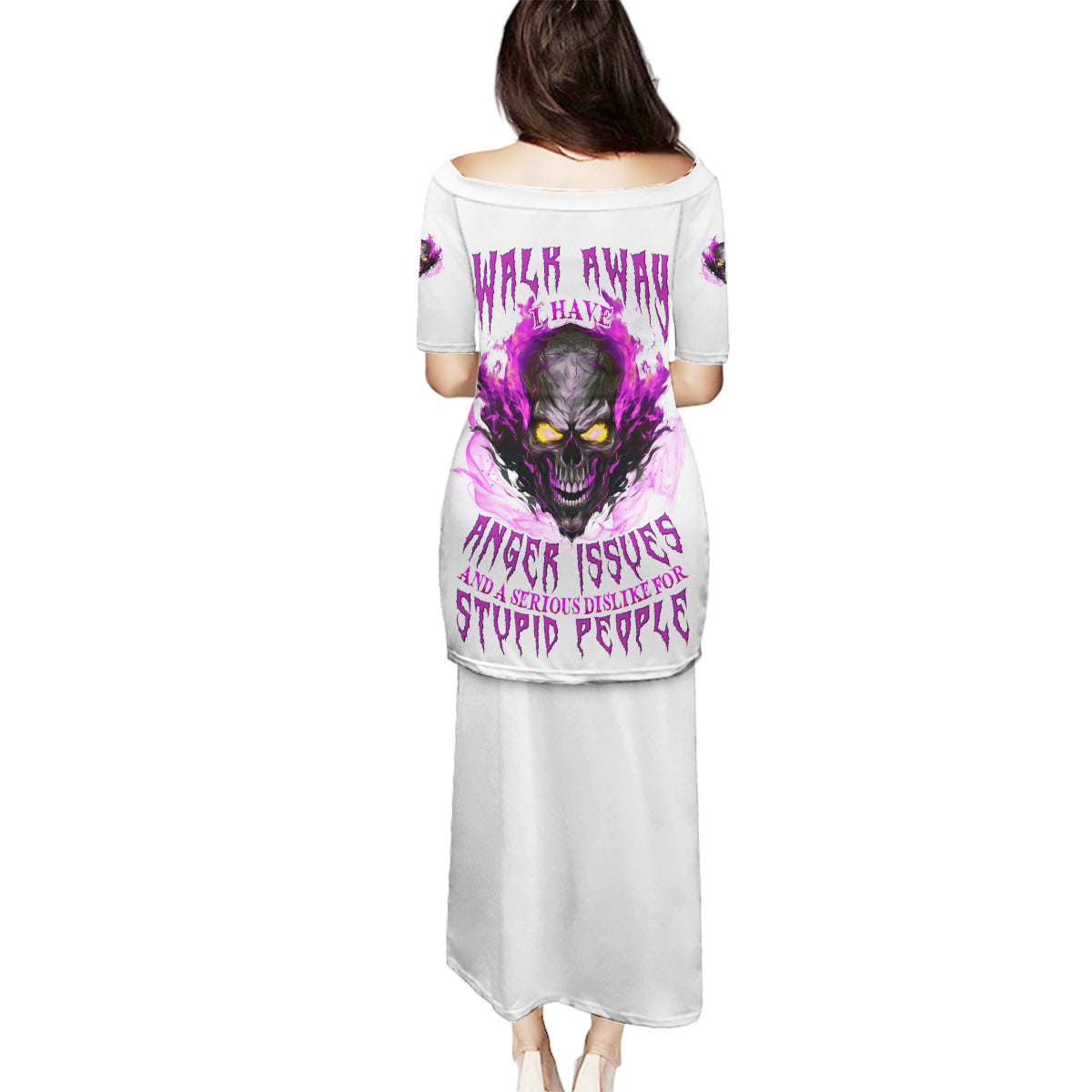 Walk Away Fire Eyes Skull Family Matching Puletasi Dress and Hawaiian Shirt - Wonder Print Shop