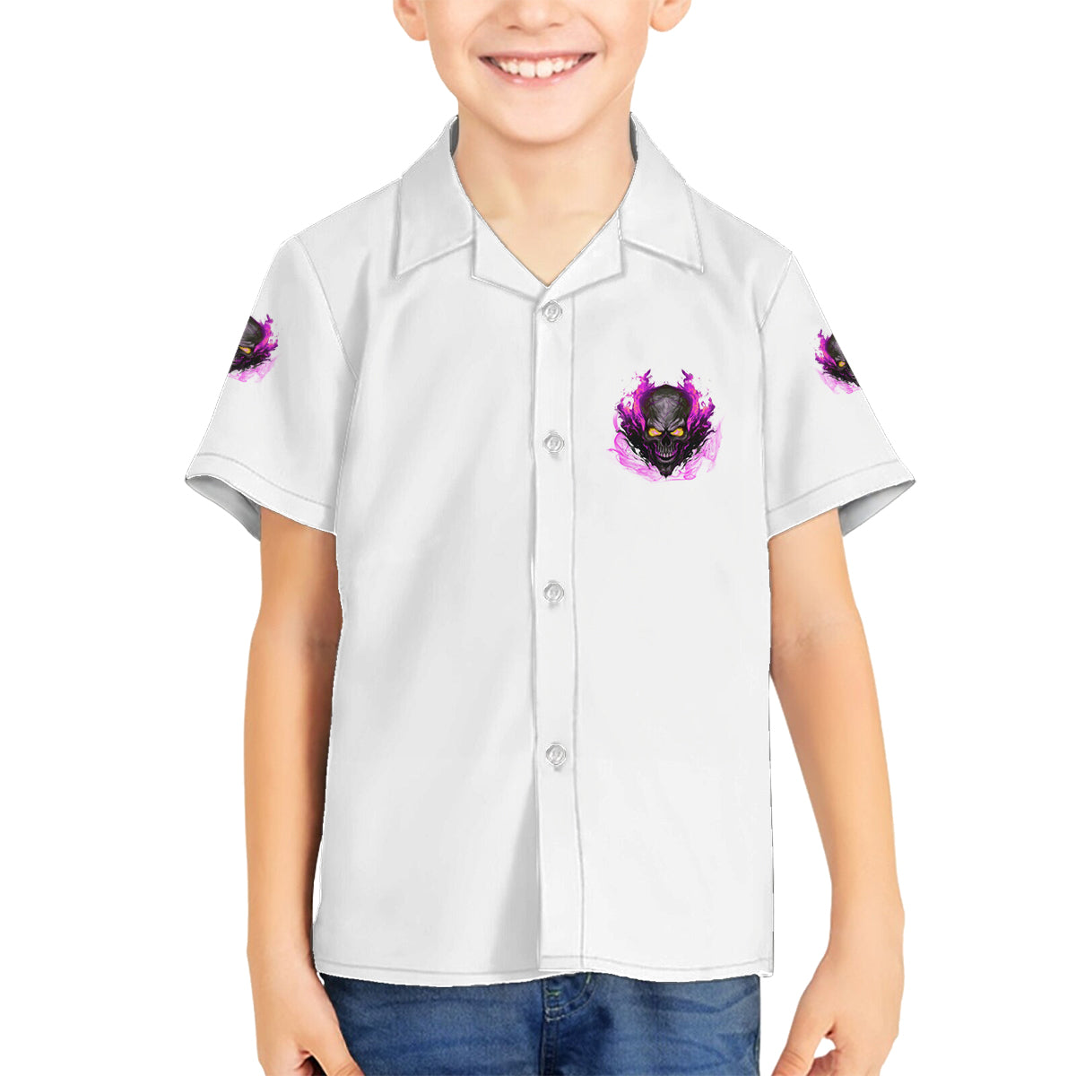 Walk Away Fire Eyes Skull Family Matching Puletasi Dress and Hawaiian Shirt - Wonder Print Shop