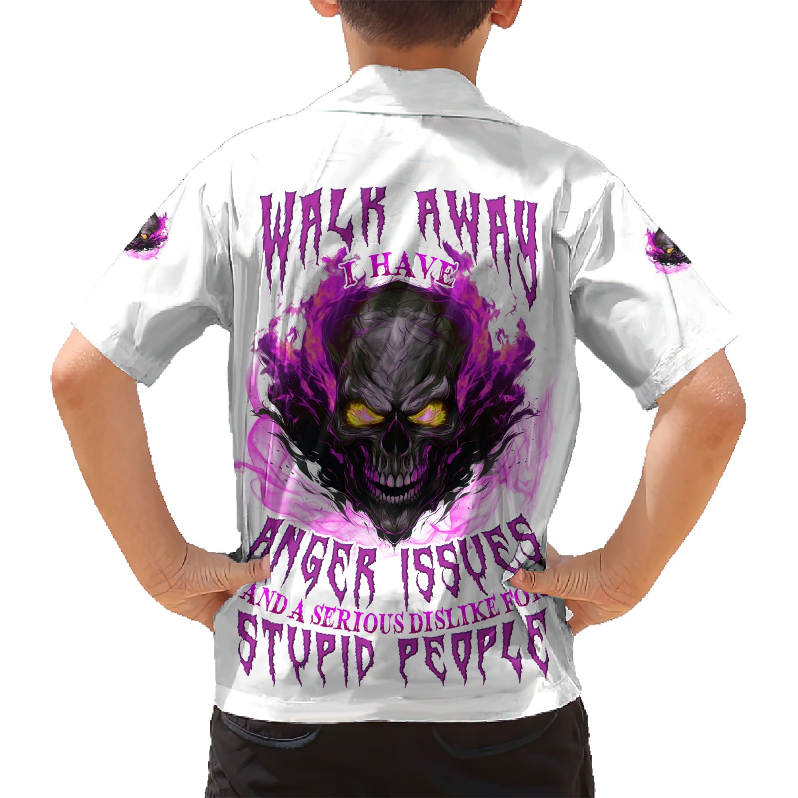 Walk Away Fire Eyes Skull Kid Hawaiian Shirt - Wonder Print Shop