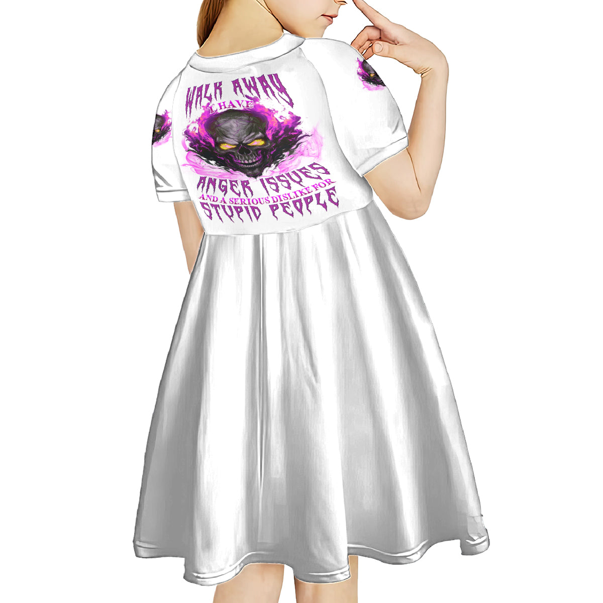 Walk Away Fire Eyes Skull Kid Short Sleeve Dress - Wonder Print Shop