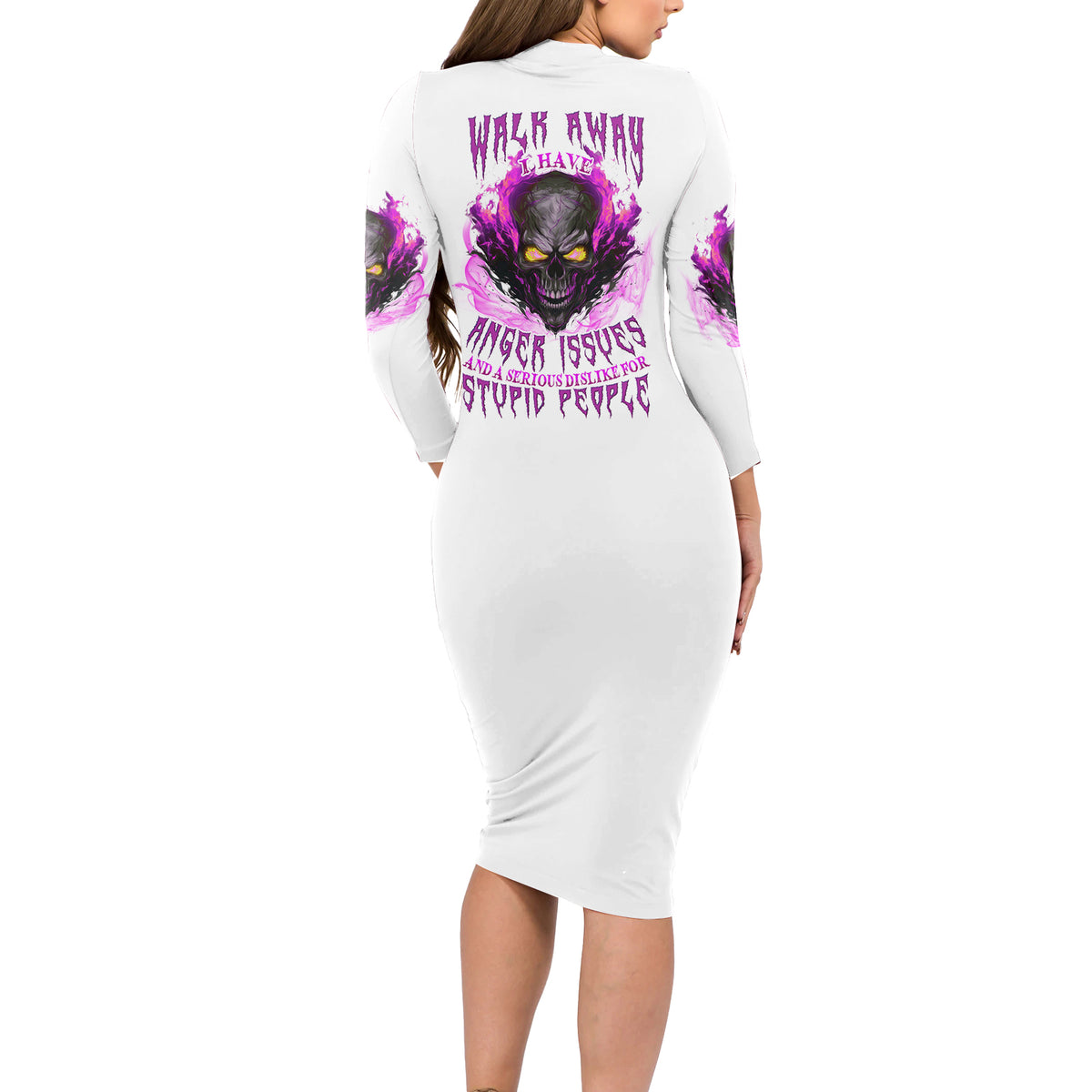 Walk Away Fire Eyes Skull Long Sleeve Bodycon Dress - Wonder Print Shop