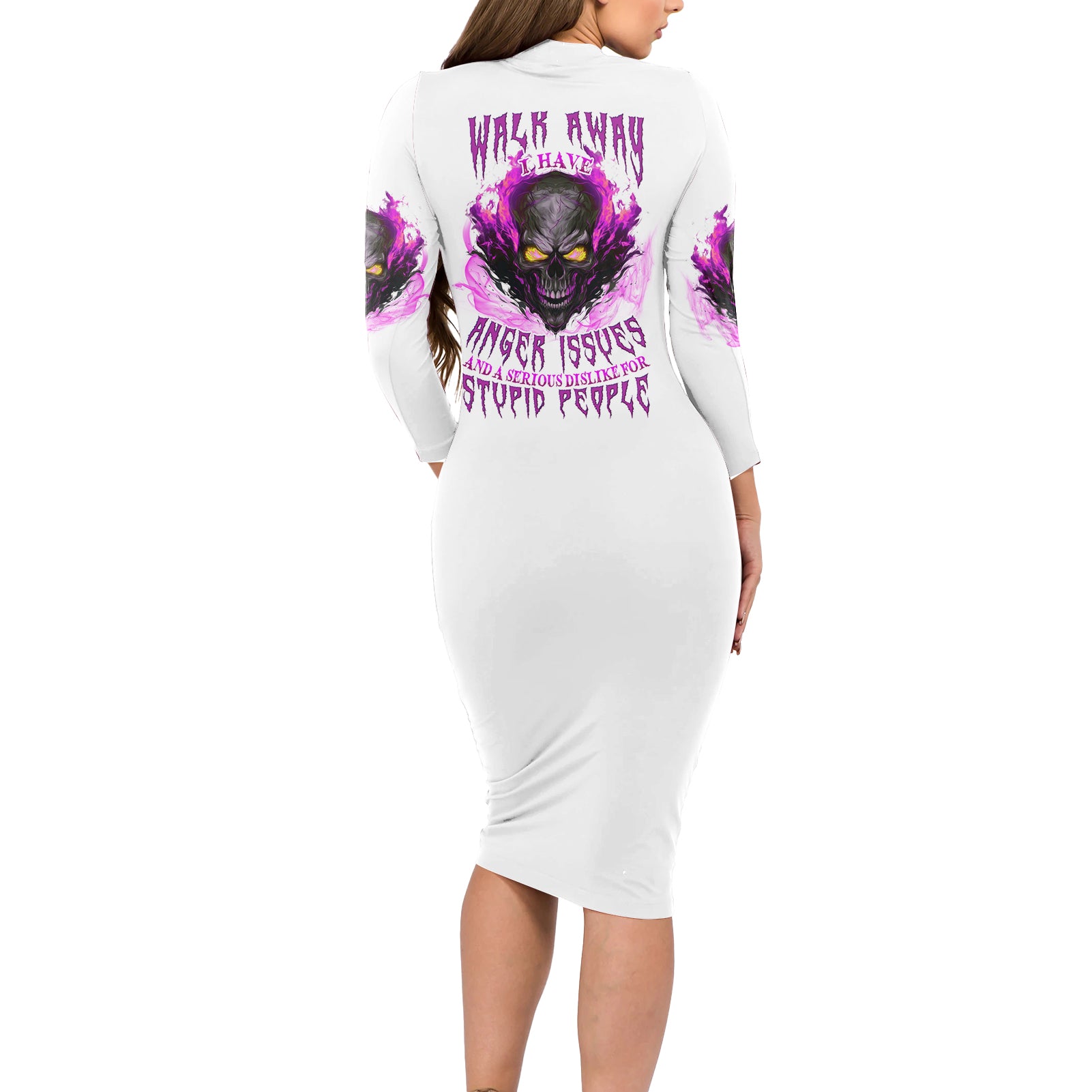 Walk Away Fire Eyes Skull Long Sleeve Bodycon Dress - Wonder Print Shop