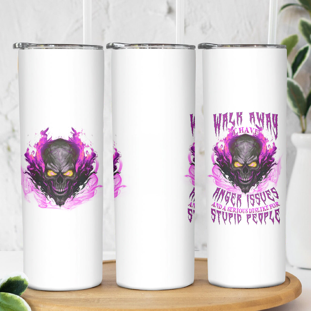 Walk Away Fire Eyes Skull Skinny Tumbler - Wonder Print Shop