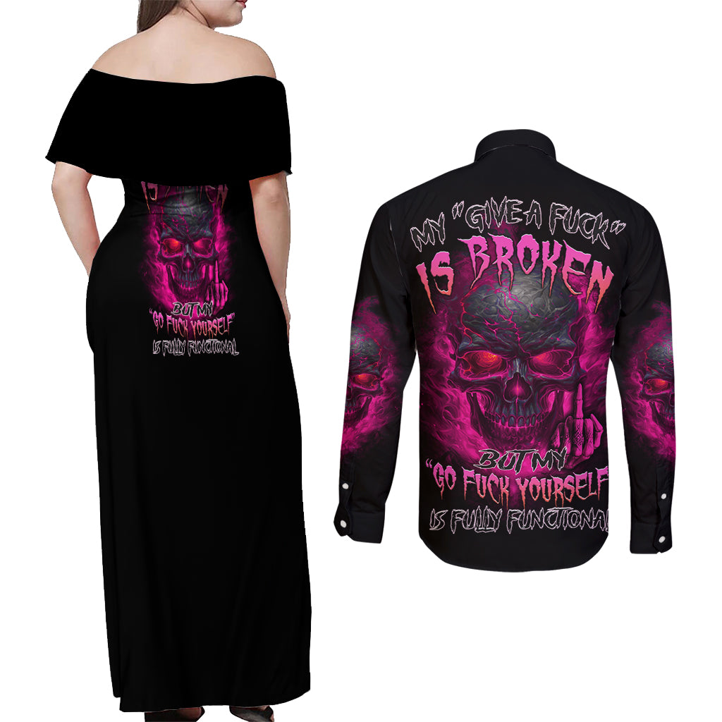 My Give A F Is Broken Couples Matching Off Shoulder Maxi Dress and Long Sleeve Button Shirt - Wonder Print Shop