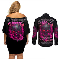 My Give A F Is Broken Couples Matching Off Shoulder Short Dress and Long Sleeve Button Shirt - Wonder Print Shop