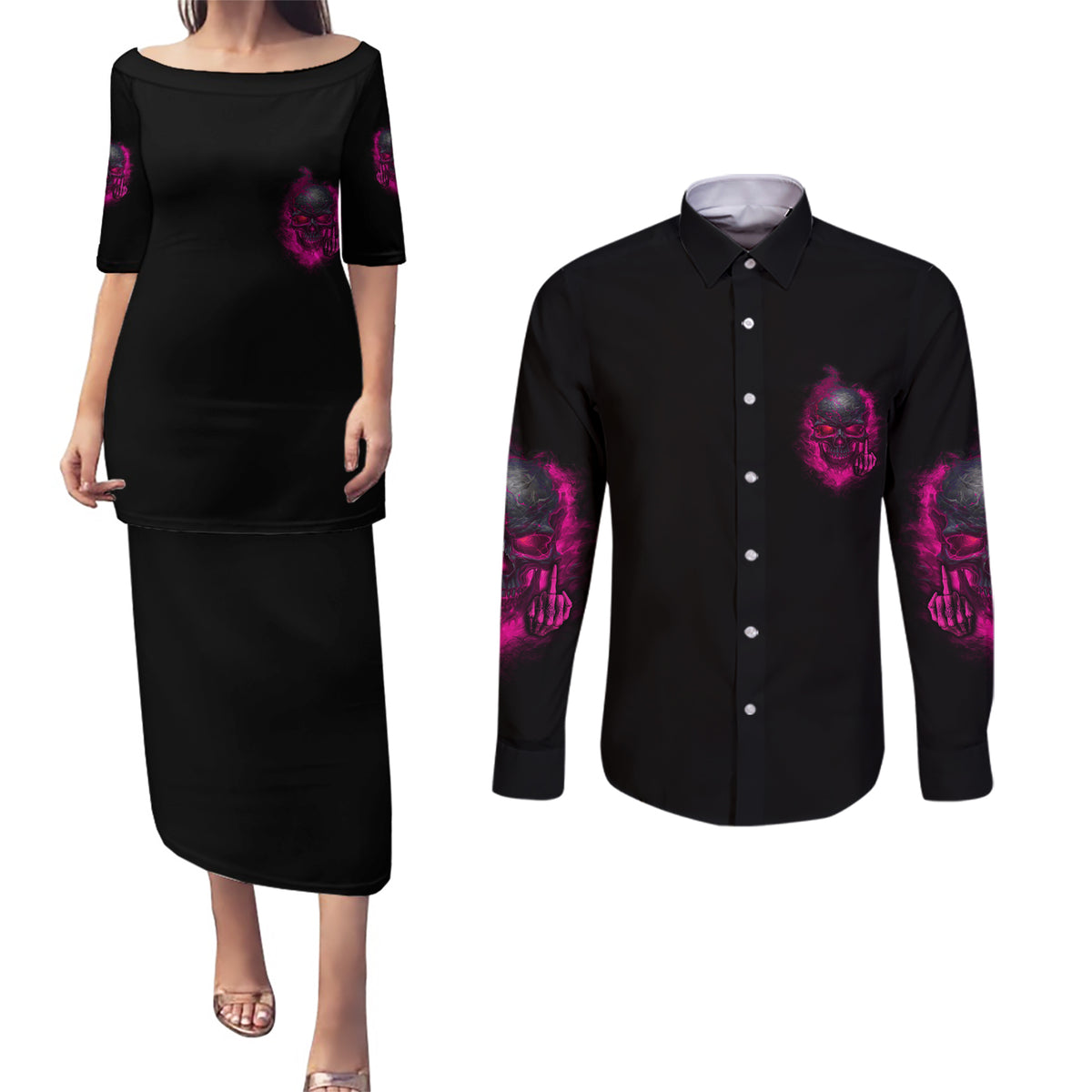 My Give A F Is Broken Couples Matching Puletasi Dress and Long Sleeve Button Shirt - Wonder Print Shop
