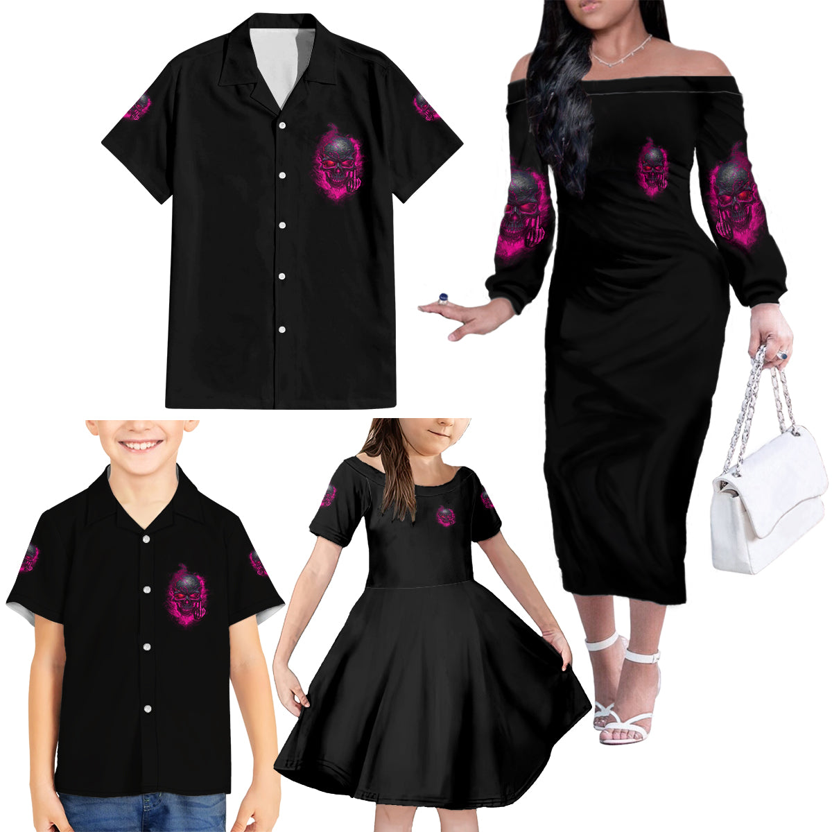 My Give A F Is Broken Family Matching Off Shoulder Long Sleeve Dress and Hawaiian Shirt - Wonder Print Shop