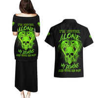 I'm Never Alone Skull Demon Couples Matching Puletasi Dress and Hawaiian Shirt - Wonder Print Shop
