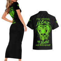 I'm Never Alone Skull Demon Couples Matching Short Sleeve Bodycon Dress and Hawaiian Shirt - Wonder Print Shop