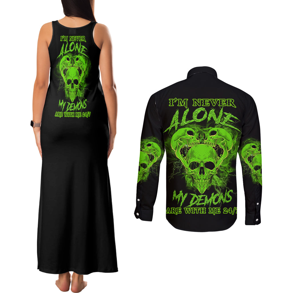I'm Never Alone Skull Demon Couples Matching Tank Maxi Dress and Long Sleeve Button Shirt - Wonder Print Shop