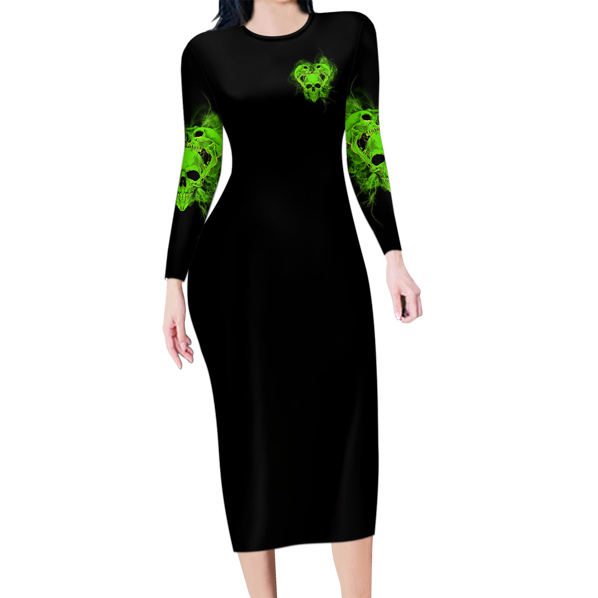 I'm Never Alone Skull Demon Family Matching Long Sleeve Bodycon Dress and Hawaiian Shirt - Wonder Print Shop