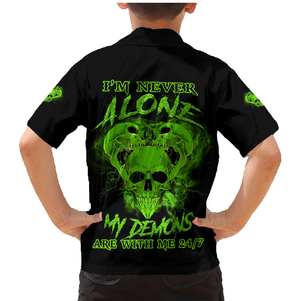 I'm Never Alone Skull Demon Family Matching Mermaid Dress and Hawaiian Shirt - Wonder Print Shop