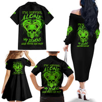 I'm Never Alone Skull Demon Family Matching Off Shoulder Long Sleeve Dress and Hawaiian Shirt - Wonder Print Shop